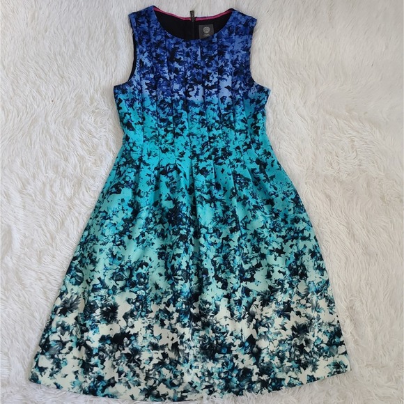 Vince Camuto Blue Ombre Floral Abstract Fit And Flare Dress Size 6 - Picture 11 of 11